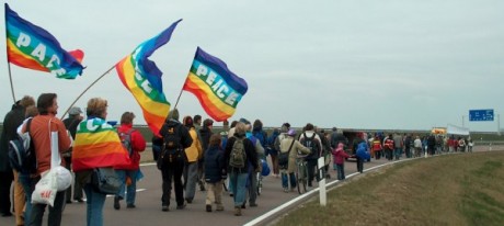More than 100 demonstrators made the 7-km march from Schkeuditz to the airport