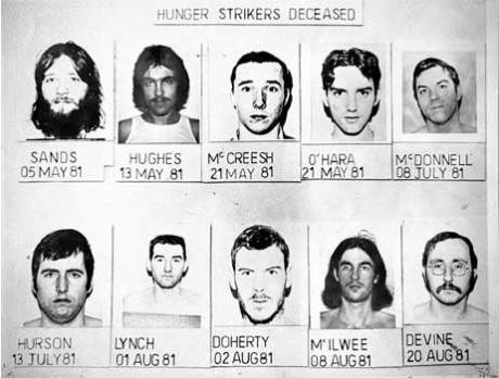 Ten of the twenty-two Irish men who died on hunger-strike between 1917 and 1981.