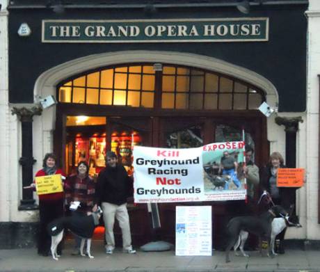 Demonstrators outside the venue