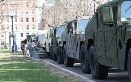 Armored vehicles in downtown Boston [Photo: Jeff Cutler]