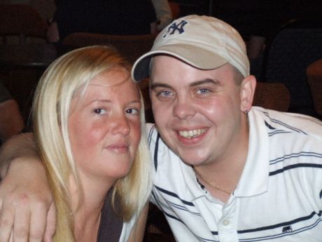 Christopher McWilliams and Louise Alexander from The Ardoyne, Belfast, on friendly terms in The Strand, Omeath, last night.