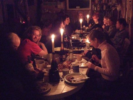 Christmas Dinner at the Rossport Solidarity Camp, cosy in the dunes of Glengad.