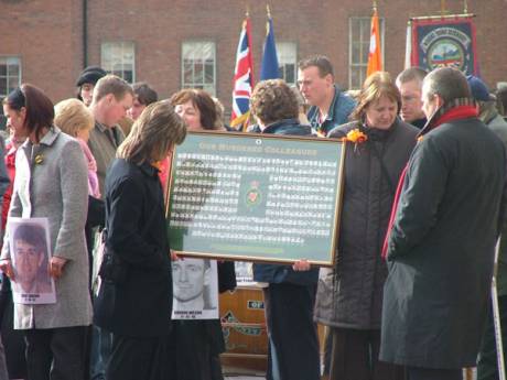 Placard Naming RUC officers killed During Troubles
