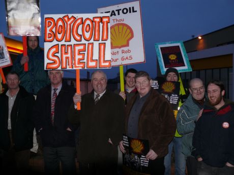 Psyching themselves into the mood outside Shell before the launch