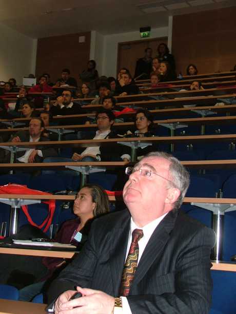 Pat Rabbitte listens to the presentation on Burma