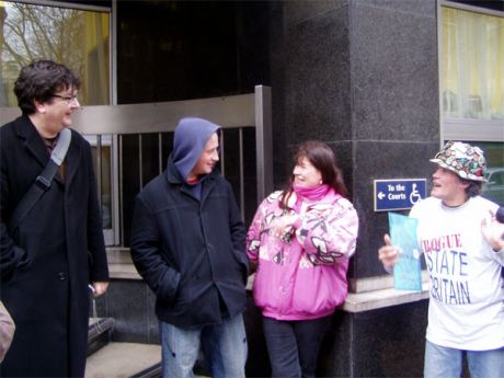 Mark Wallinger, Martin, Barbara and Brian outside Westminster Court today.