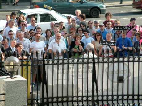 Crowd Gathered in front of Central Bank