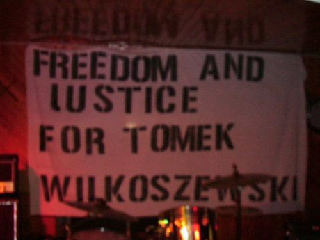 Free Tomek Wilkoszewski banner at recent Porco Dio gig