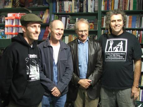 Damien, Paul Laverty, Ken Loach, Ciaron O'Reilly in Liam O'Ruiseal's Bookshop