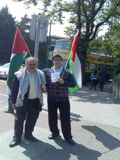 Local Palestinians protest at the Israeli Embassy