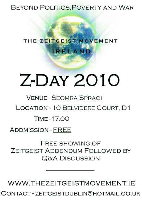 Zeitgeist Ireland Chapter ZDAY Flyer