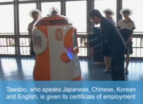 Tokyo Tower robot Tawabo guides visitors in four languages