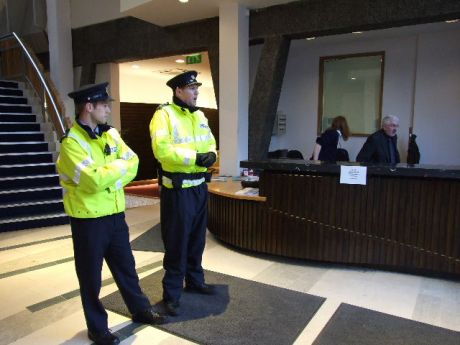 Ah yeah  Shells Cops - An Garda Sochna.  Garda B334 who refused to identify himself & Garda B333 Jason McDonnell , accompanied by Inspector Gerard Murphy (not in pic).