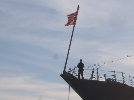 Armed  officer onboard USS Mitscher at Cobh quays