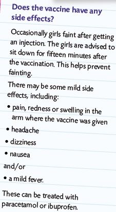 Excerpt from HSE hvp vaccine leaflet