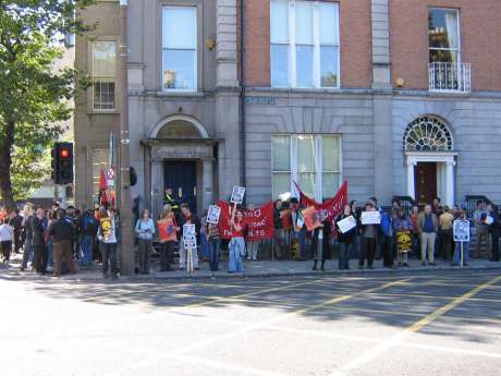 Crowd scene outside Shell HQ