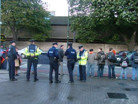 Garda form a second line reinforcing the blockade