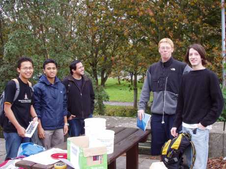 Gearing-up for the college collection with IPSC activist James and mate showing solidarity