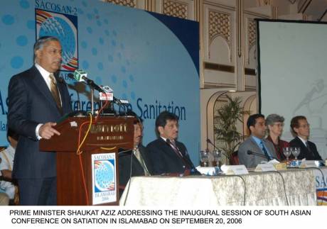 Prime Minister of Pakistan shukat aziz  adreesing inaugural session of SACOSAN-2